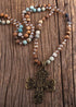 Boho Necklace, RH Precious Lava Stone, Cross and Bird